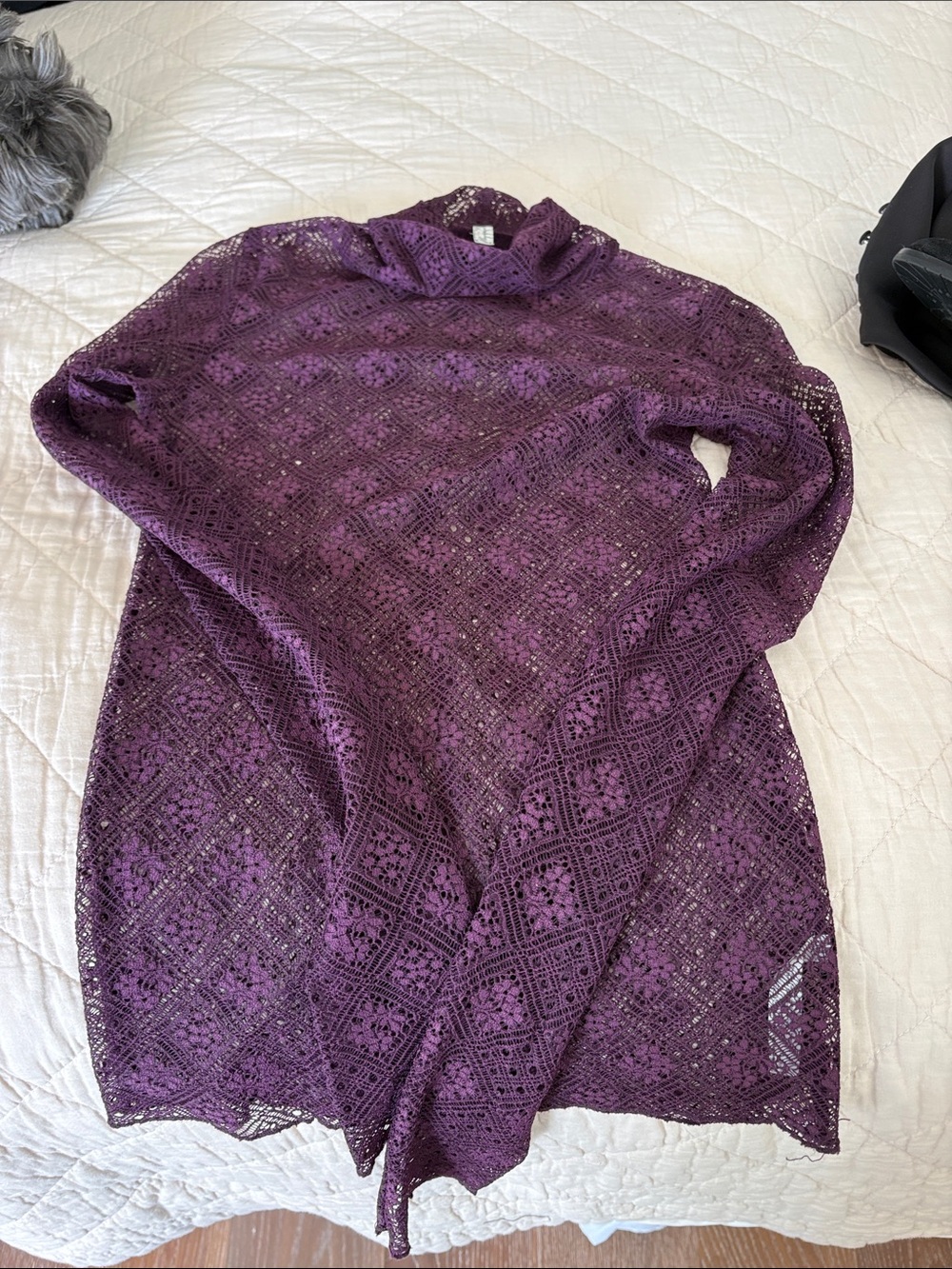 Free People Purple Crochet Turtleneck Sweater